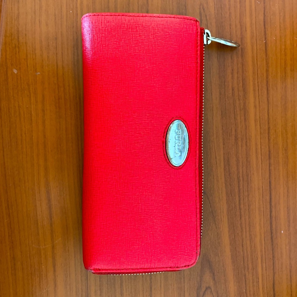 Furla wallet red leather with zipper
